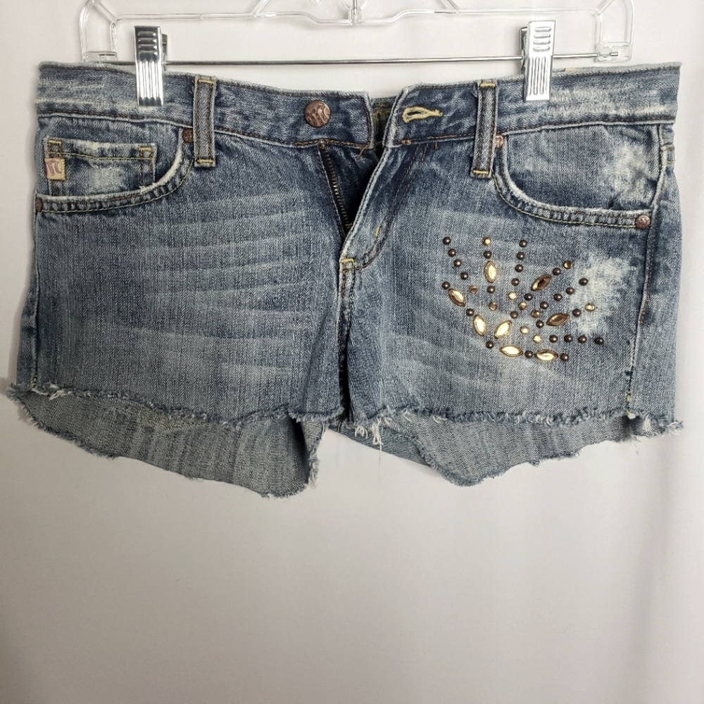 Missed, Womens Distressed Shorts, Bejeweled, Size 28